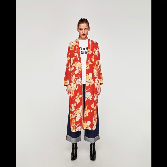 NWT TRF_Outwear Zara Sz S/M Long Floral Kimono - Picture 1 of 8